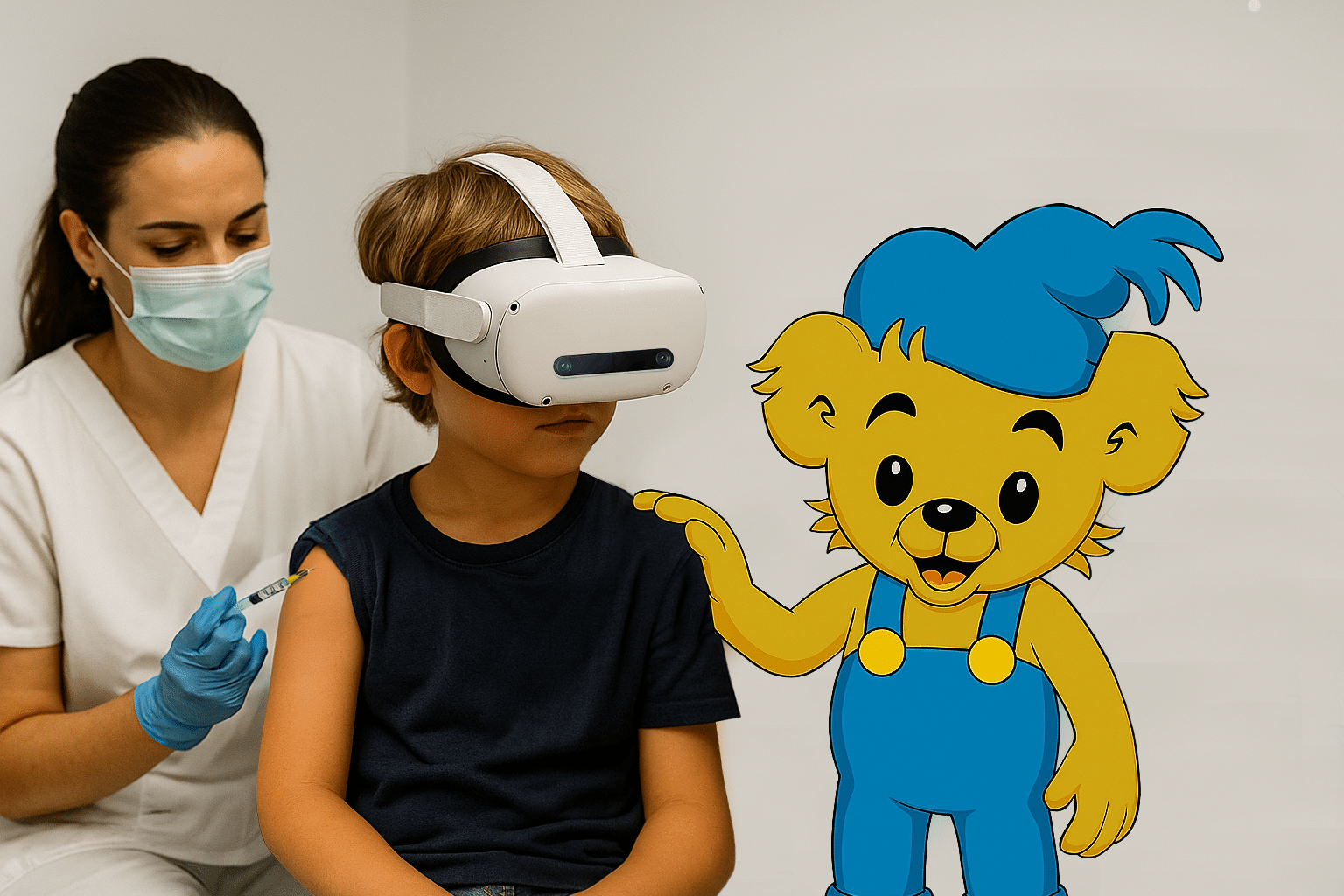 Child with Bamse VR during a vaccination