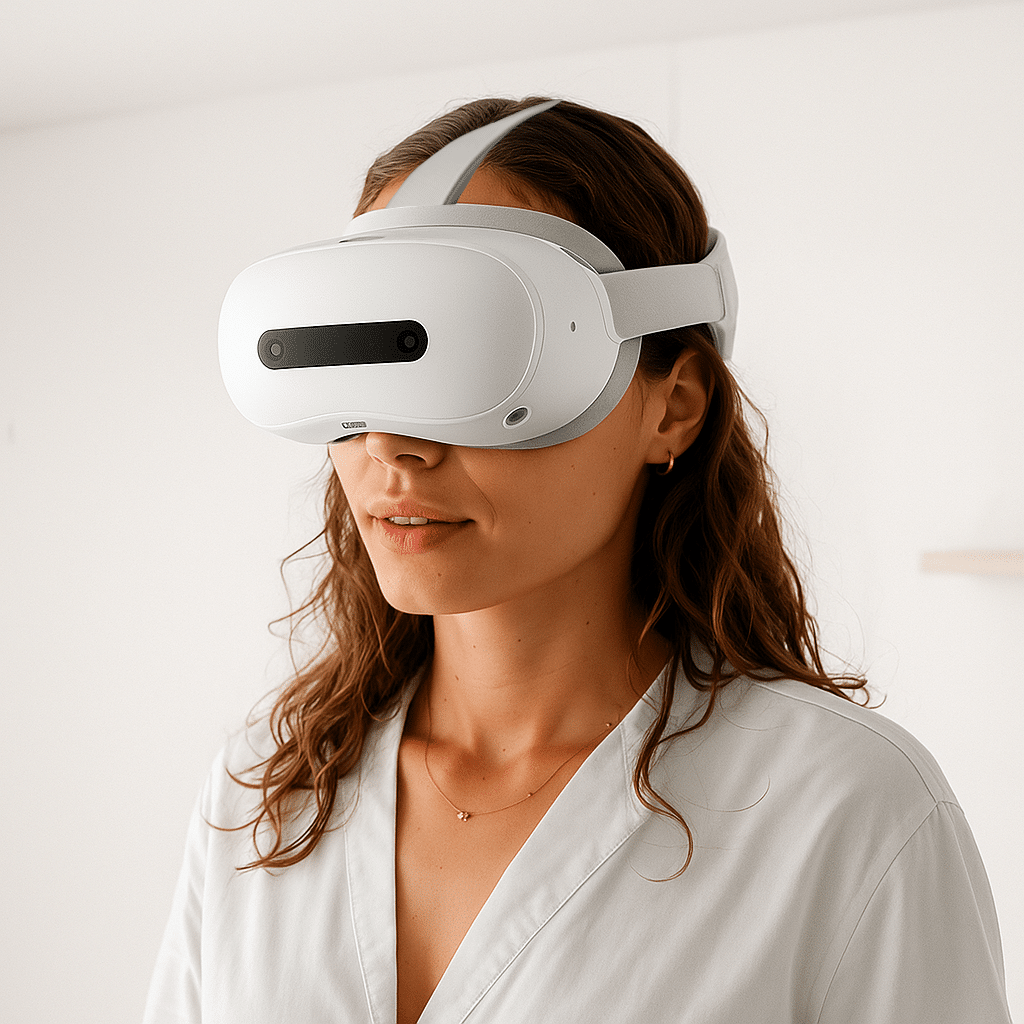 Person wearing a Mindergy VR headset